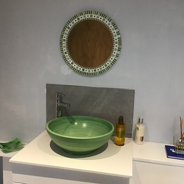 Mosaic Wall Mirror in Green, Round Green Mirror, Bathroom Mirror, Green ...