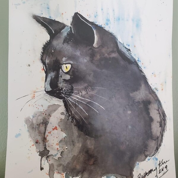 Watercolor Black Cat Painting Wall Art Print by Bethany - Etsy