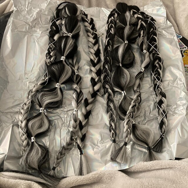 Braided Ponytail Hair Extensions: Black & Grey Rave Hair  display picture 1