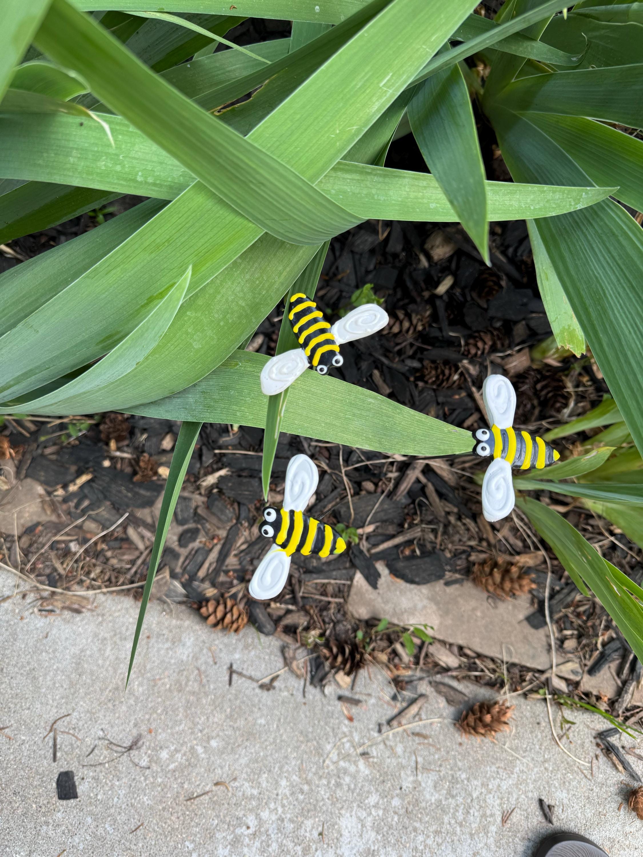 3 Ceramic Bumble Bee Garden Stakes,Honey Bee garden decor, Garden