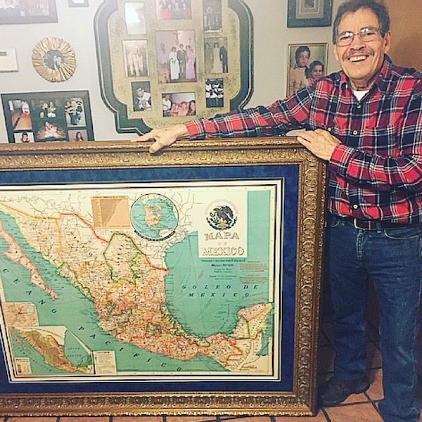 Old map of mexico wall map restored showing counties and relief