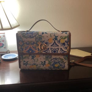 Sicily,Italy inspired,majolica,lemon art,Waterproof Canvas Bag-Brown