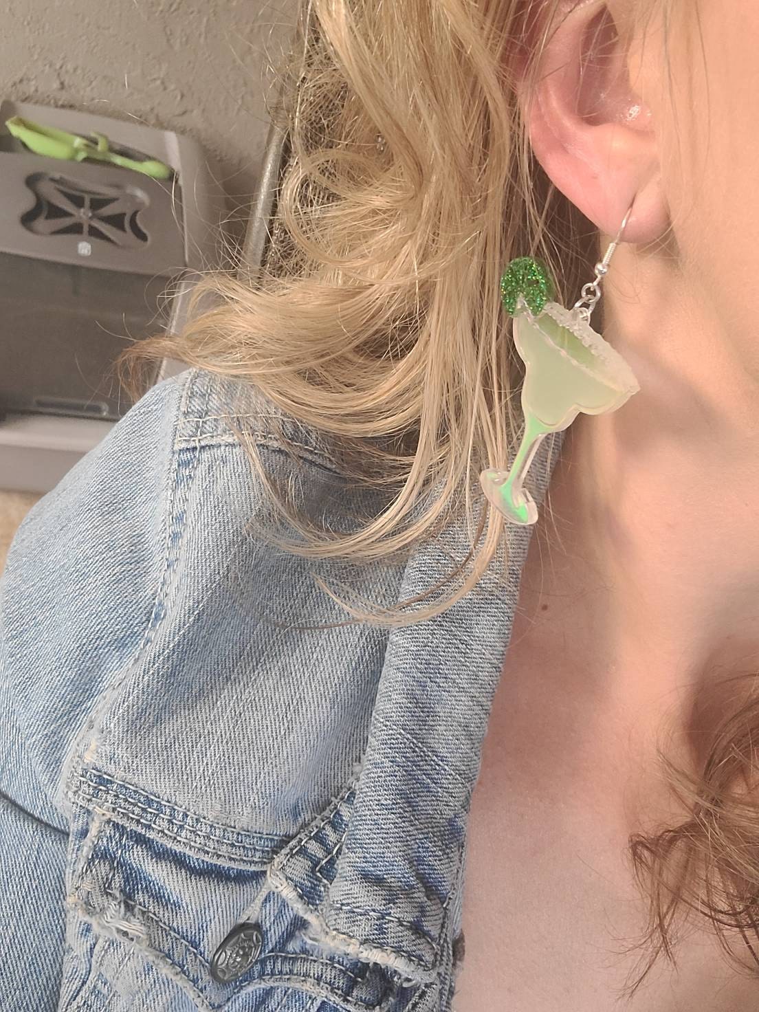Iridescent Margaritas with Lime Acrylic Earrings, Food Cocktail Statement Earrings Pierced or Clip-on