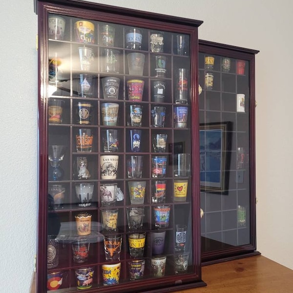 54 Shot Glass Shotglass Shooter Display Case Holder Cabinet Wall Rack ...