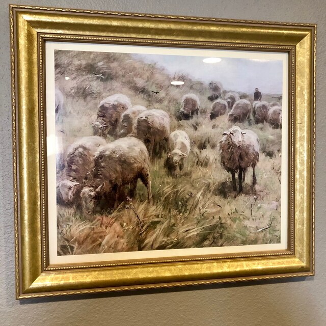 アンティーク羊の絵画：ヴィンテージ農家の風景画（デジタル印刷可能