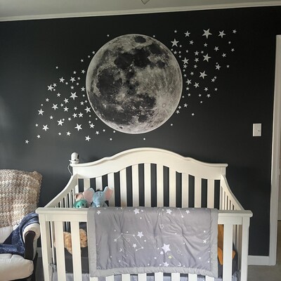 Personalised Moon and Stars Fabric Wall Stickers Custom Name Decal for ...