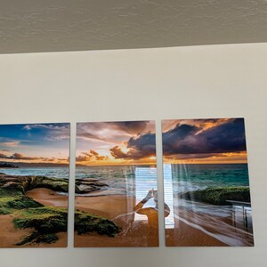 Metal Prints - Hawaii Beach Golden Sunset - 3 Panel Split