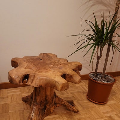 Side Table Solid Wood Teak Tree Trunk Living Room Couch Coffee Table ...