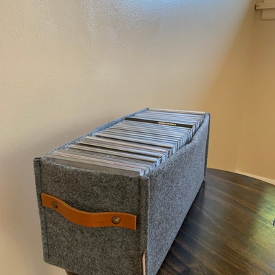 CD Storage Box With Leather Handle, Felt Basket, Minimalist ...