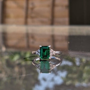 Bague De Fiançailles émeraude Lab Créée Sur Argent 925 Plaqué Or Jaune - Taille Ajustable - Neuf