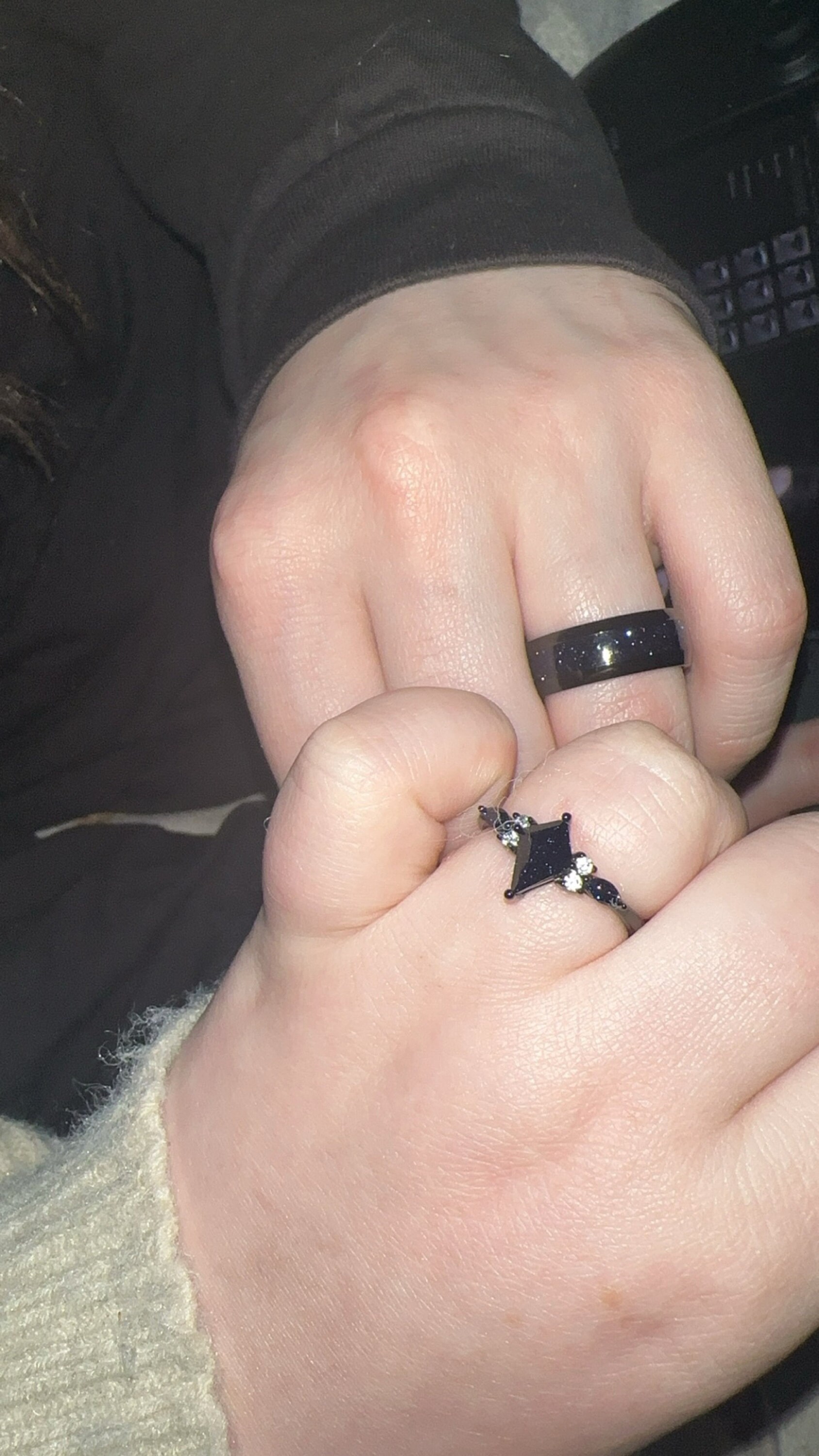 Nebula Couple&#39;s Ring Set, 3pc Wedding Band Set, Customize Constellations Rings, Blue Sandstone Ring Engagement Ring Wedding Anniversary Gift