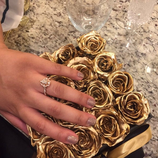 Box of Gold Roses That Last for Years,gold Bouquet Arrangement,box of ...