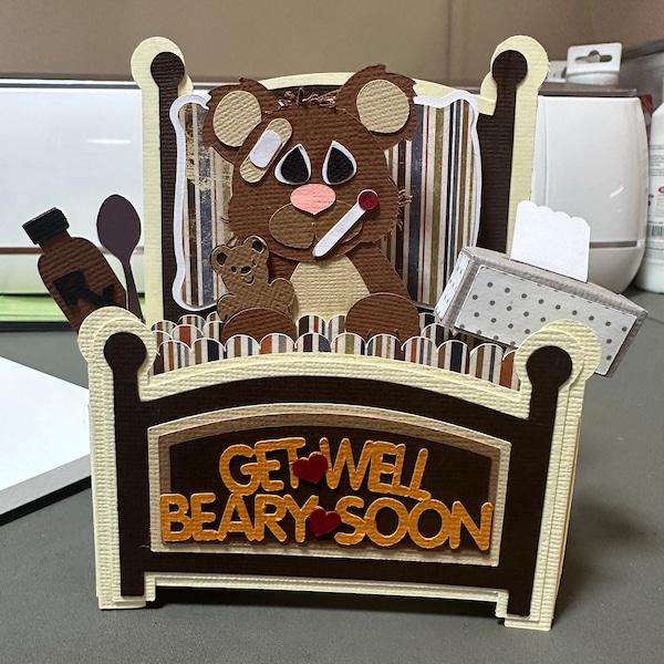 Get Well Bear Card in A Box 3D SVG - Etsy