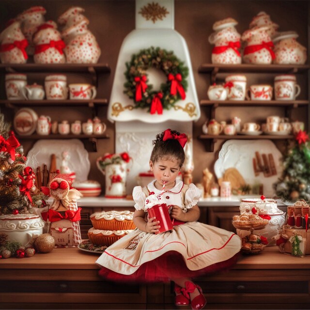 Weihnachts-Fotohintergrund Mit Weißem Schrank & Rotem Geschirr – 270x180 Cm, Vinyl, Für Feiern & Studio