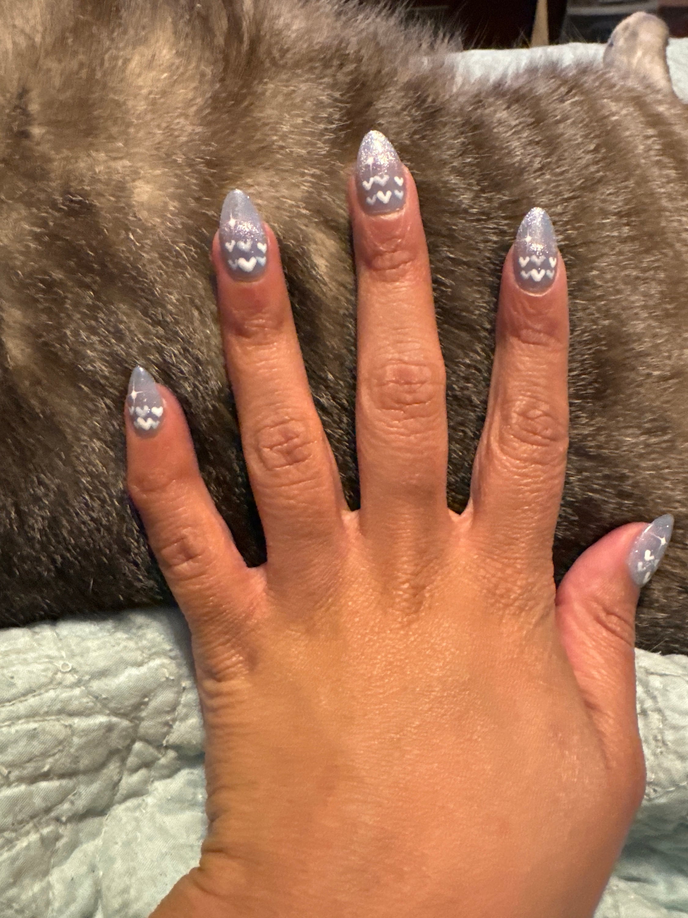 New Version | Short Baby Blue Reflective Cat Eye Little Heart Press On Nails | Gel Nails | Heart Nails | Cat Eye Nails | lmz142