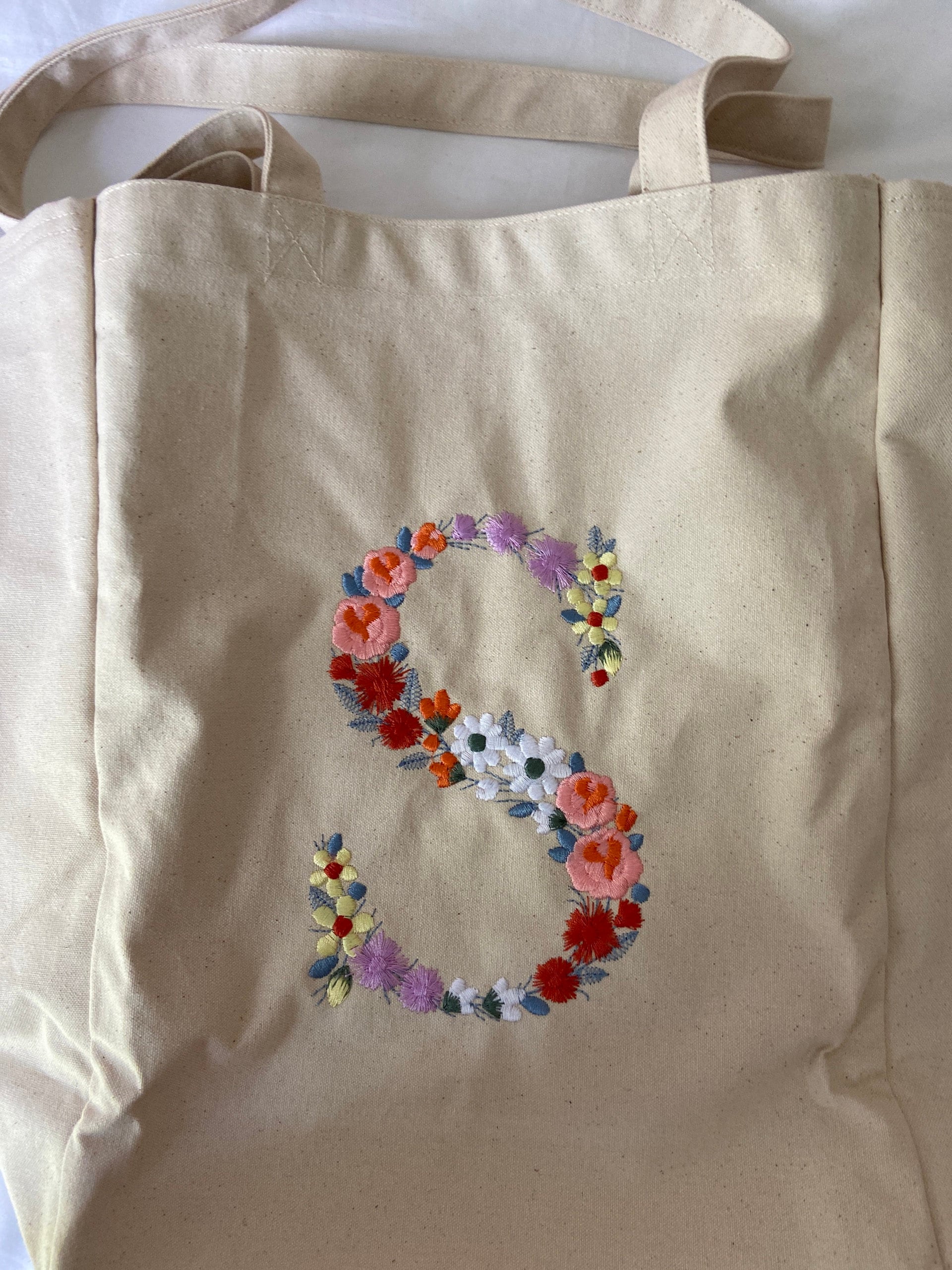 Personalized Embroidered Canvas Tote Bag,Monogram Floral,Natural Tote Bag, Cotton Canvas,Shopping Bag,Book Tote, Laptop Bag