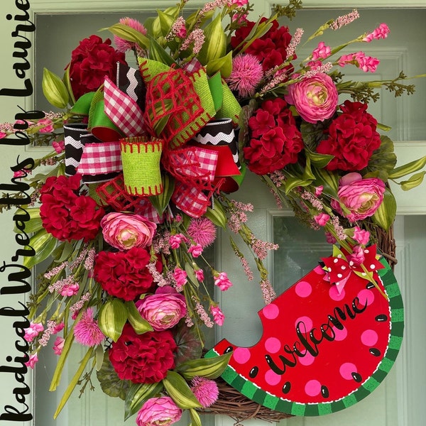 WELCOME Red Watermelon SIGN Wall Art Door Hanger Plaque Pool Backyard ...