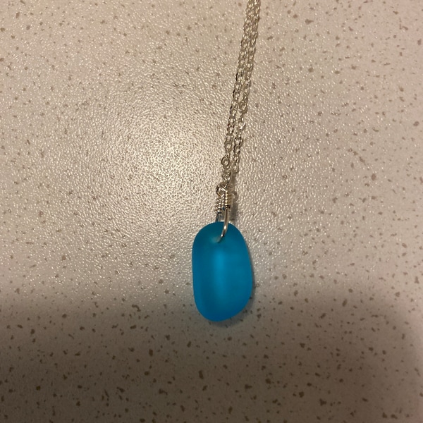 Sea Glass Necklace, Sterling Silver, 14k Gold Filled, Blue Sea Glass ...