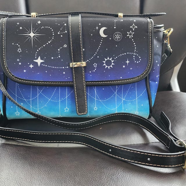 Galaxy Starry Evening Handbag - Women's Crossbody Leather Bag With Chain Strap