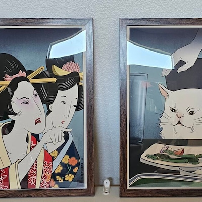 Woman Yelling at Cat Ukiyo-e Style Set of 2 Giclee Prints OFFICIAL ...