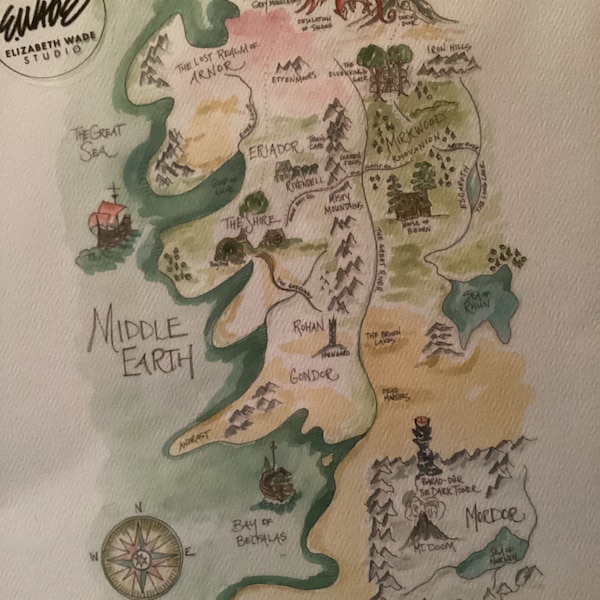 Lord of the Rings Middle Earth Tolkien Watercolor Art Map Print - Etsy