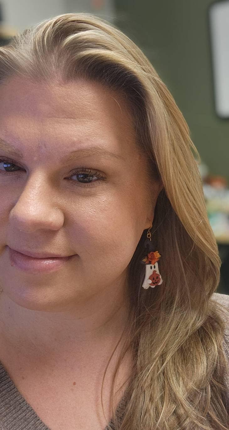 Floral Ghost Witches Dangle/ Halloween Earring/ Polymer Clay Earring