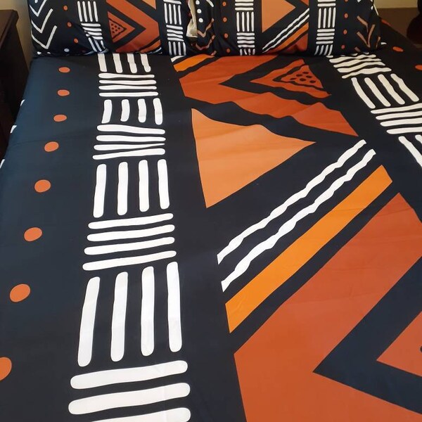 3 Piece Printed African Bogolan Mud Cloth Inspired Duvet Cover and ...