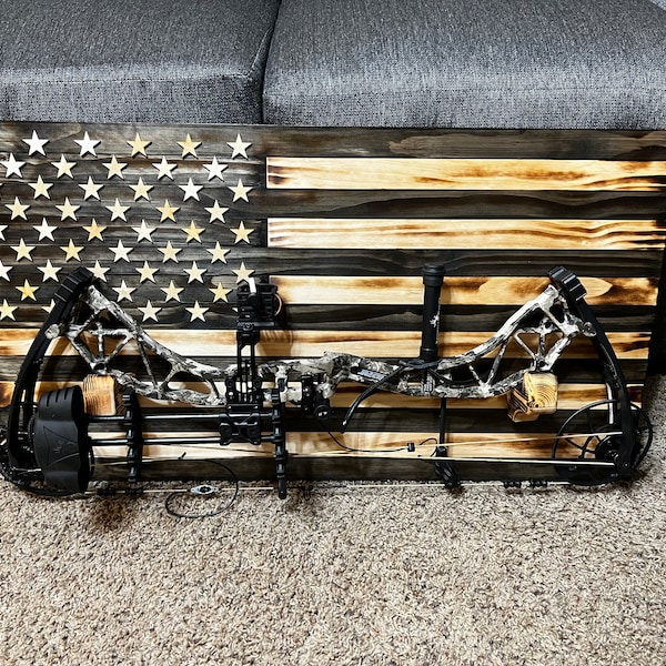 36”x20” Subdued Rustic American Flag Gun Rack Bow Rack Gifts for ...