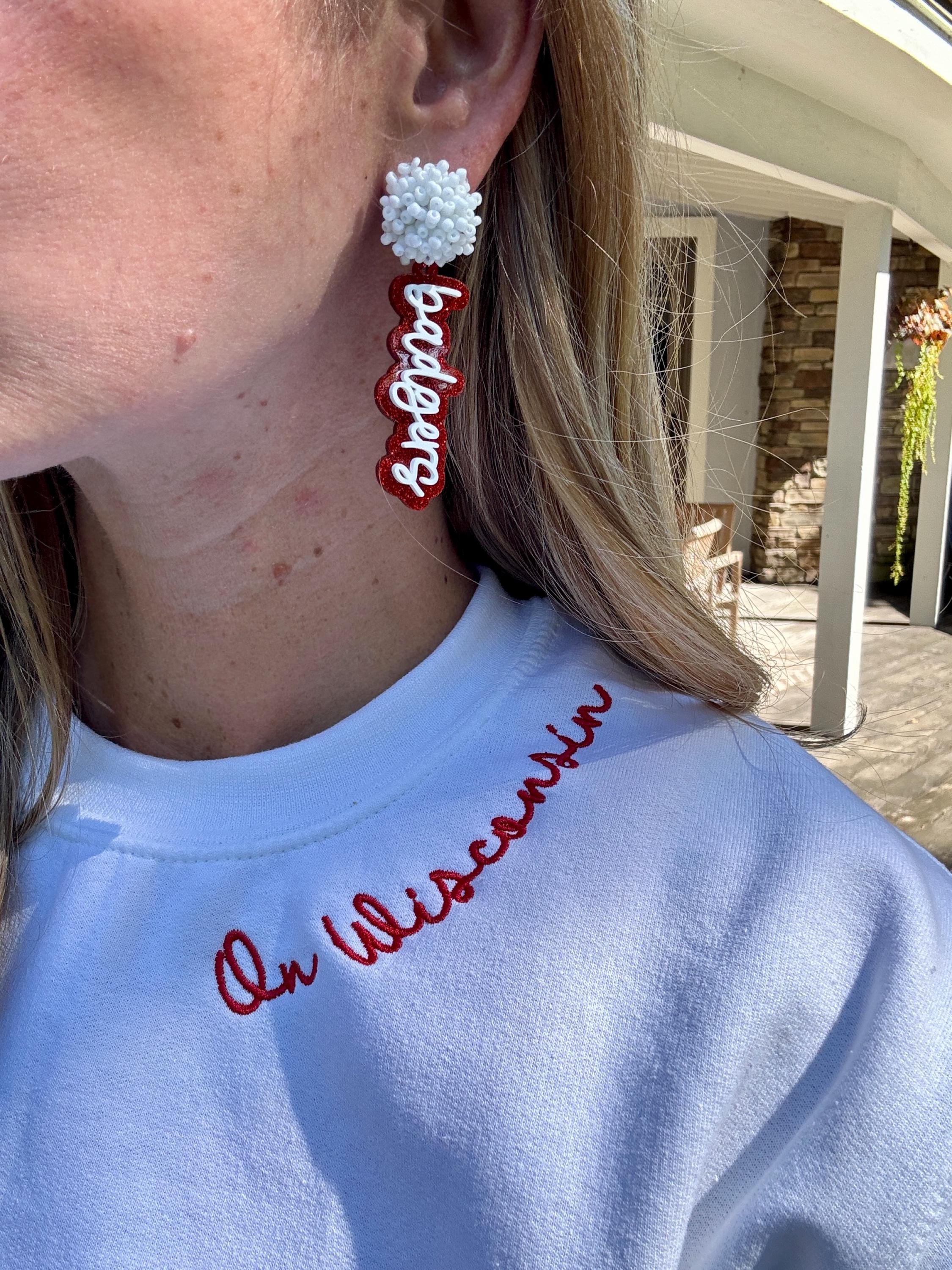 Script Spirit Earrings | Cheer Seed Bead Pom | School Colors | Team Game Day Mix & Match | Custom | High College Sports | Mascot | Player #