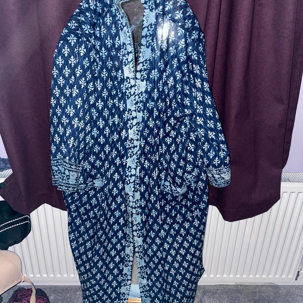 Indigo Cotton Kimono Robes for Women Indian Dressing Gown Unisex ...