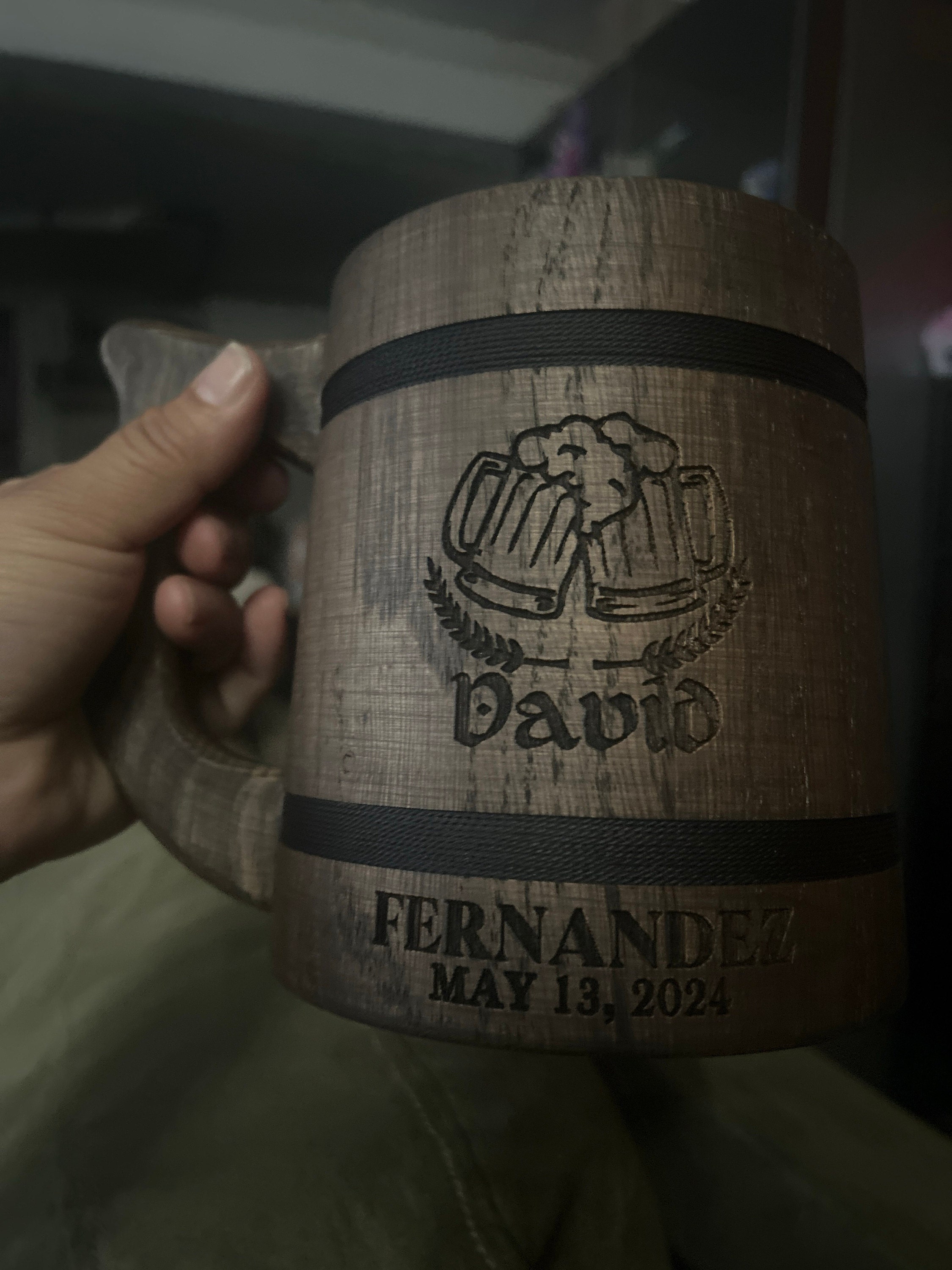 Personalized Groomsmen Beer Mug Custom Wooden Stein, Customizable Best Man Gift from Groom Engraved Wood Tankard, Wedding Gift for Father
