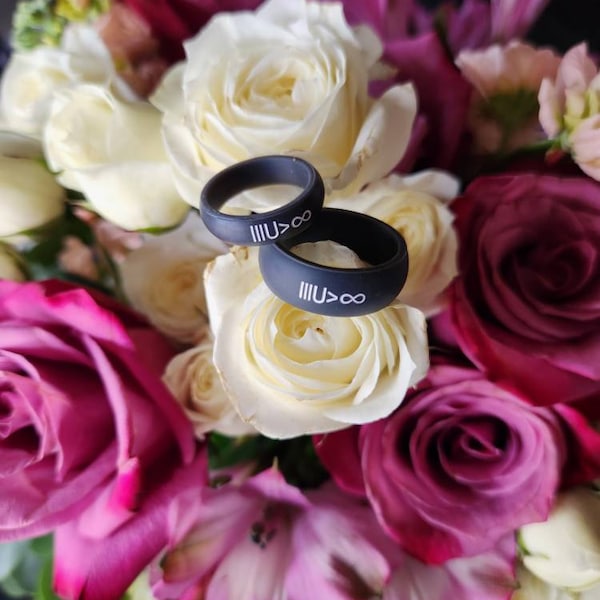 His Hers Personalized Silicone Wedding Ring Set Aera Rings Etsy