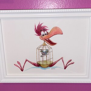 Alice in Wonderland Birdcage Bird Hi-res, Watercolor Print, 5