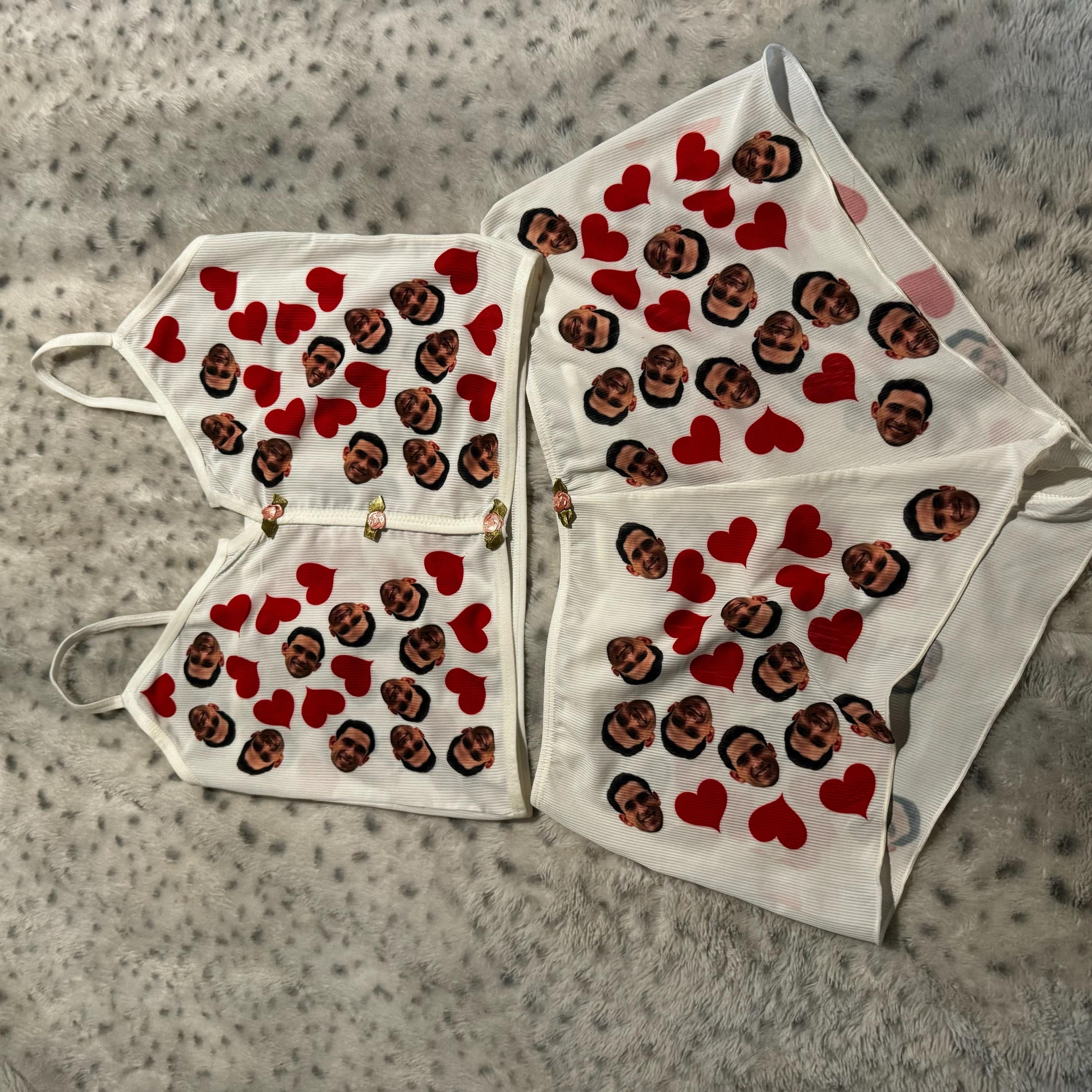 Photo Custom Appliques Notched Neckline Lingerie Set, gift, bachelorette party