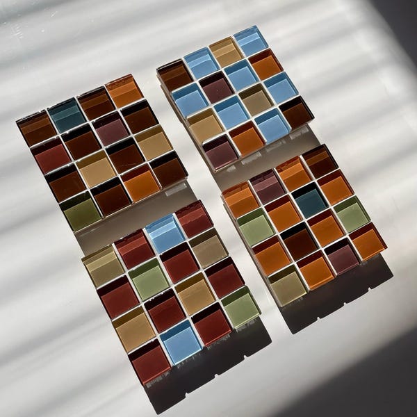 Handmade Glass Tile Coaster Set – Earth Tone Modern Neutral Home Decor ...