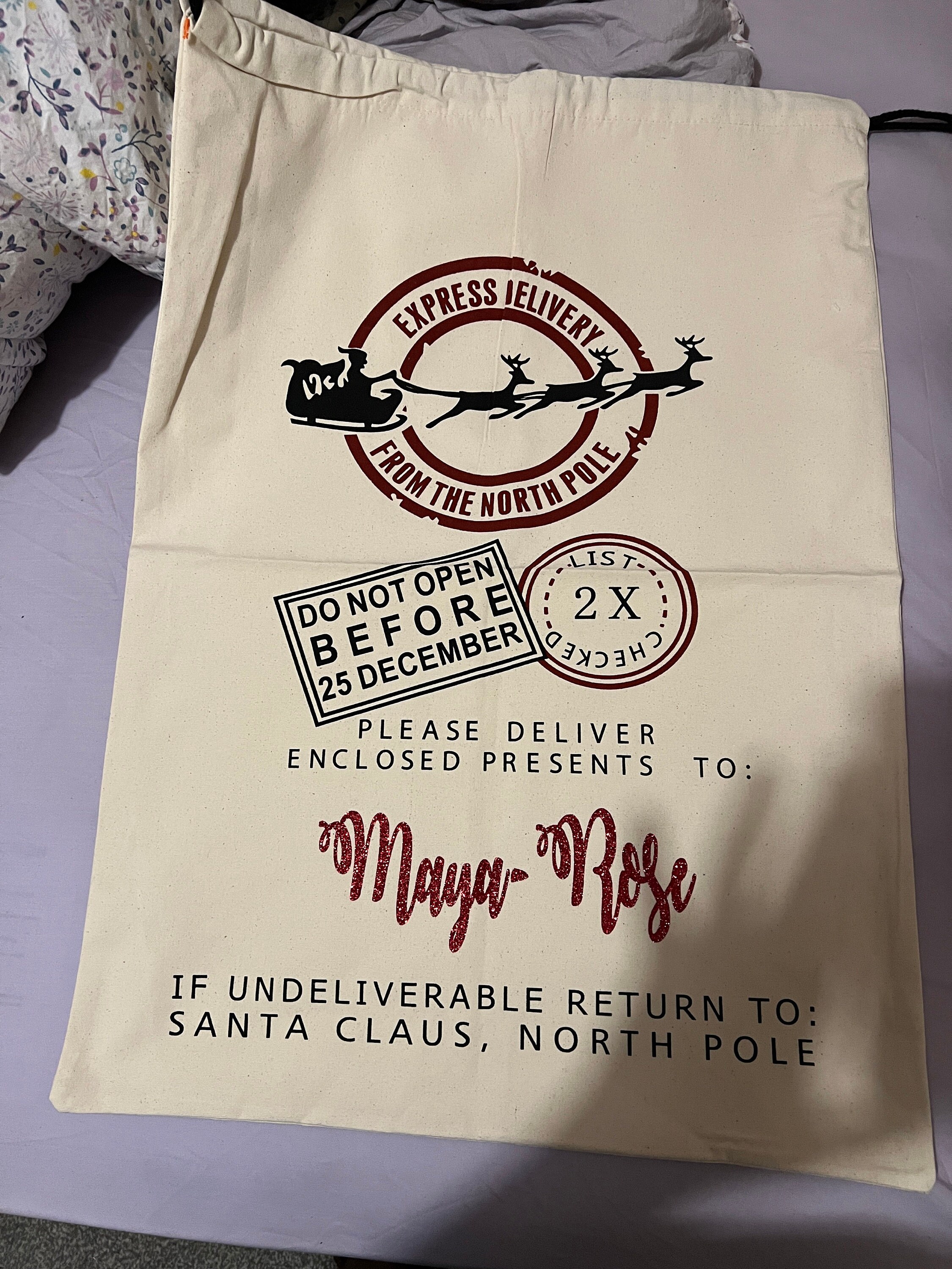 EARLY SALE! In stock,  Large Christmas Santa Sack- Personalised Xmas Father Christmas  gift bag