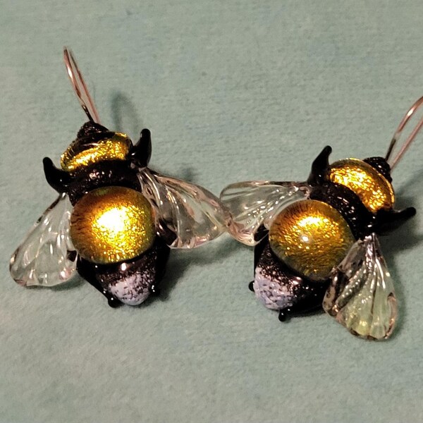 Hand-painted Seasonal Green Baby Bee Earrings - Pierced