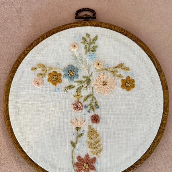 Hand Embroidery Pattern Floral Cross Christian Theme Wall Decor ...
