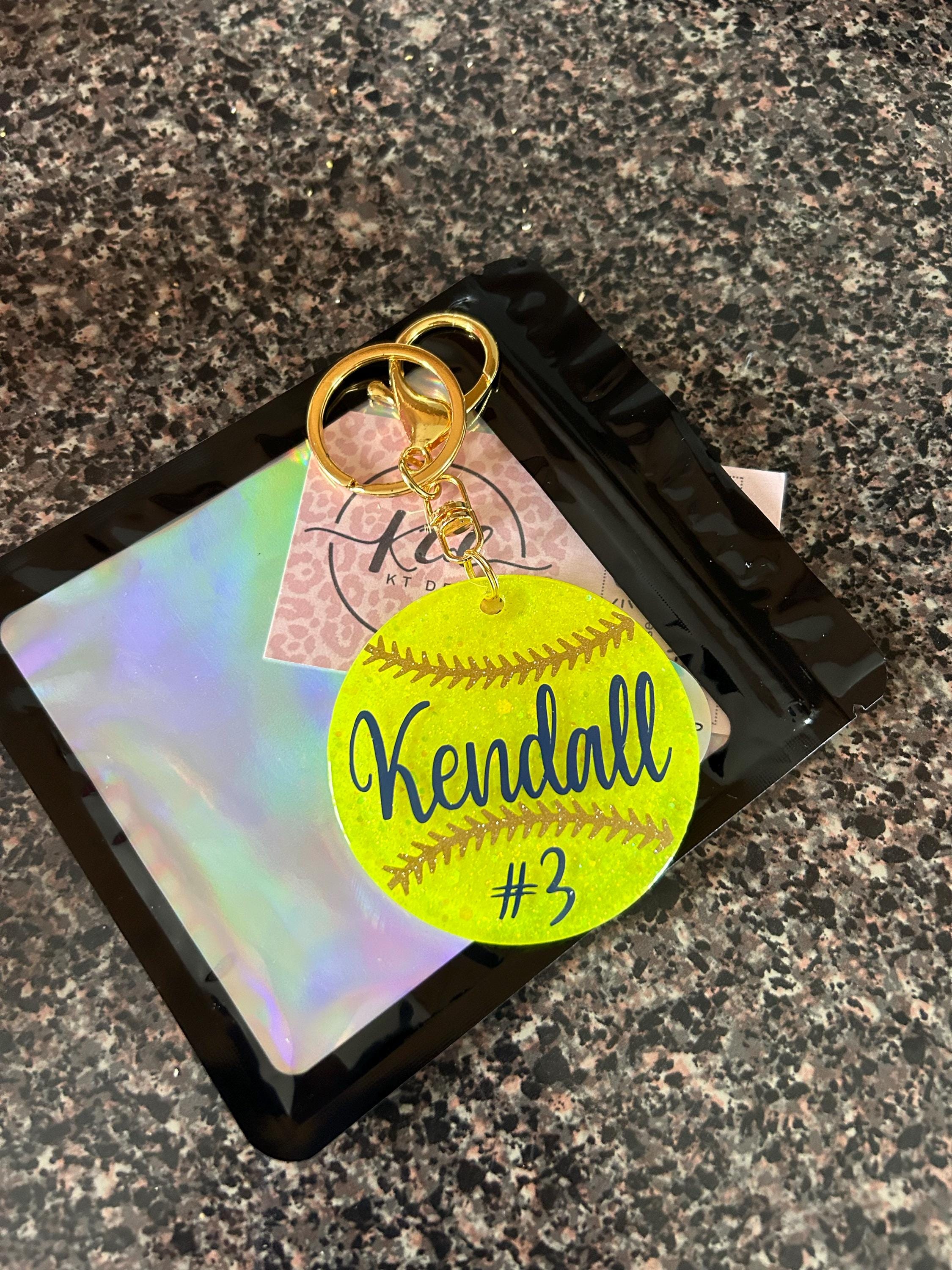 Custom, Glitter Softball Keychain/Bag Tag