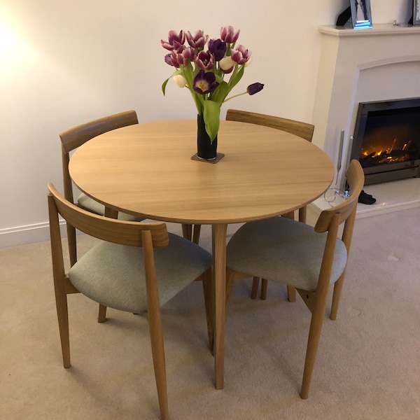 Round Solid Oak Wood Dining Table, Large Custom Kitchen Table, Modern ...