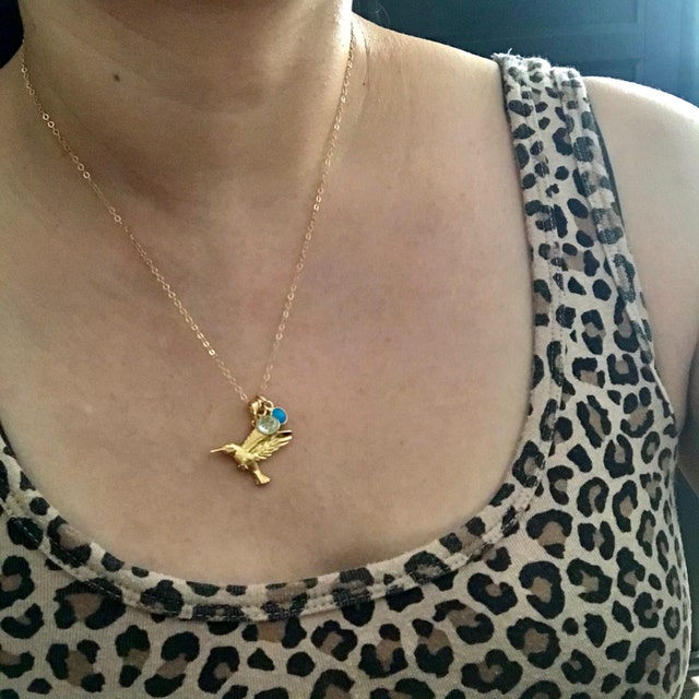 Gold Filled or 14kt Solid Gold Hummingbird Necklace. Gold 