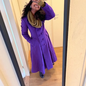 Vintage Inspired Purple Wool Trench Coat Women, Princess Coat