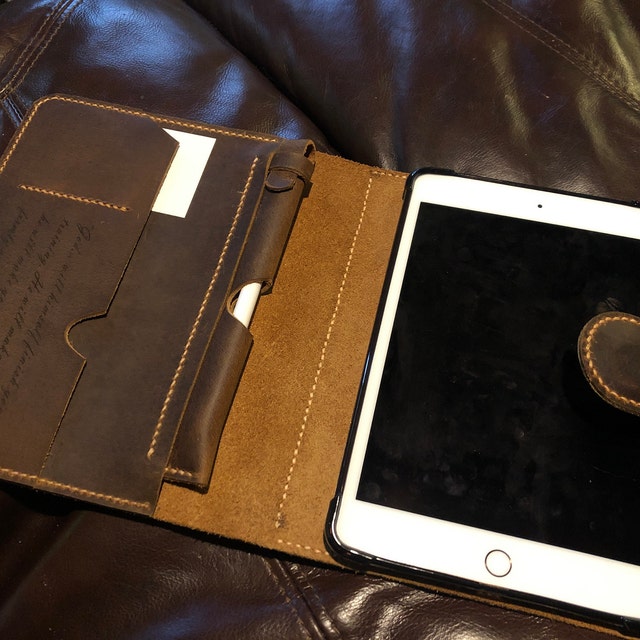 Handmade Leather iPad Mini 6 5 Case With Pencil Holder Custom Leather iPad  Mini 6 5 4 Cover Portfolio Folio Case IMXPMC 