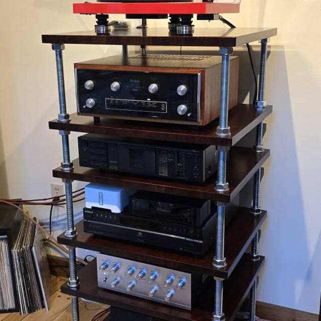Supporto HiFi A 1 Livello 39x44 Cm – Mobile Per Amplificatore, Giradischi E Decoder In Legno E Acciaio