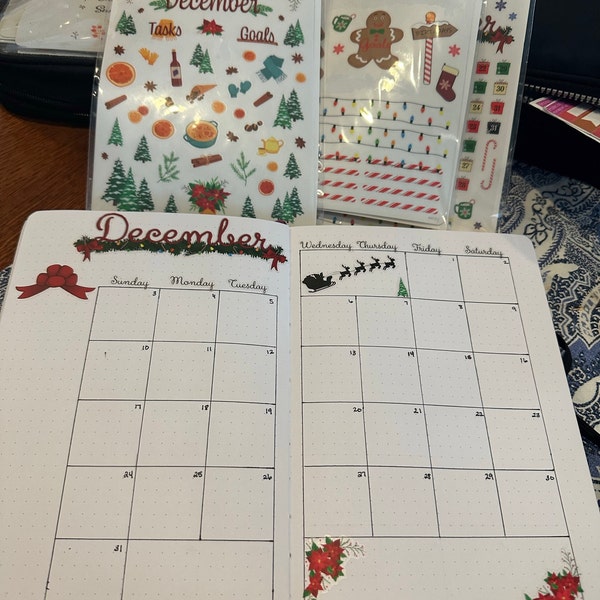 December Monthly Bullet Journal Sticker Kit - Christmas Themed Stickers ...