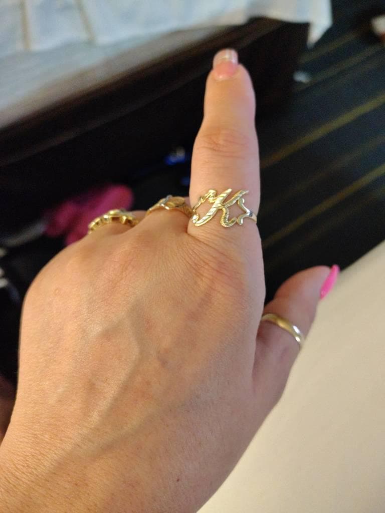 10K Gold Initial Ring / Cursive Initial Alphabet Ring / Initial Letter Alphabet Ring