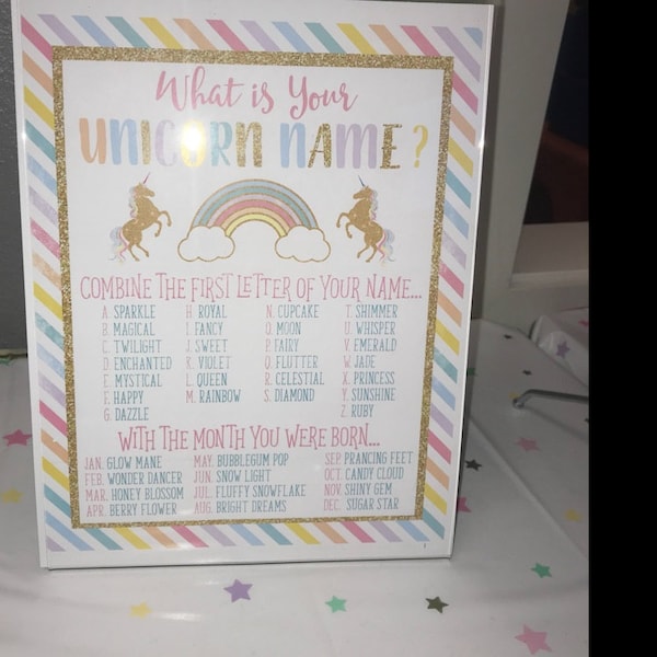 INSTANT DOWNLOAD Printable Unicorn 8x10 What's Your Unicorn Name ...