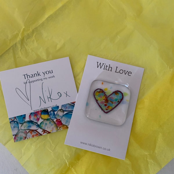 Glass Pocket Token With Message - Fused Glass Heart Token Handmade in ...