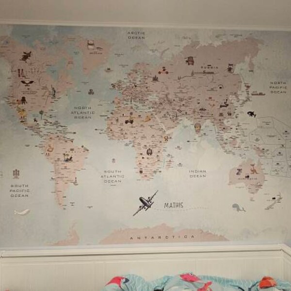 Kids World Map Decal, Nursery World Map Decal, Animals Map, Sportive ...