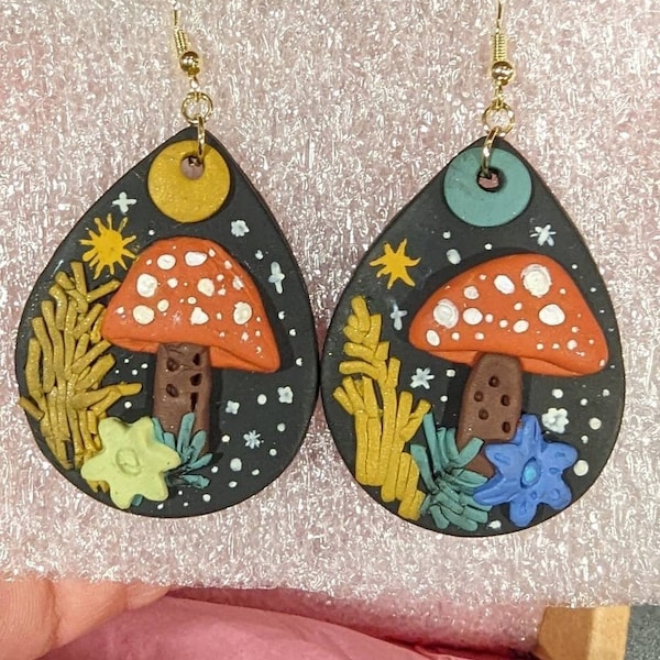 Clay Mushroom Earrings, Dark Cottagecore Jewelry, Goblincore Gifts ...
